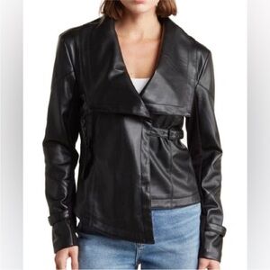 💎 Ookie & Lala Womens Draped Faux Leather Moto Ponte Jacket